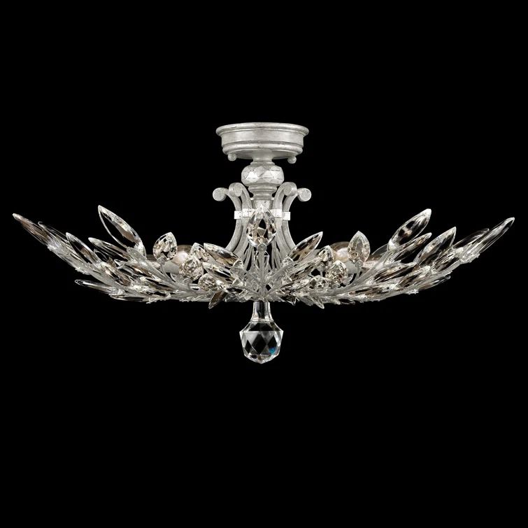 Crystal Laurel 28" Silver Leaf Semi-Flush Mount Light