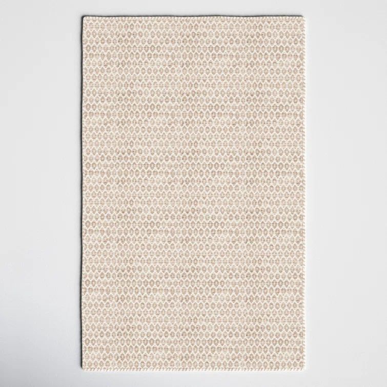 Ivory Geometric Flat Woven Wool Area Rug 5' x 8'