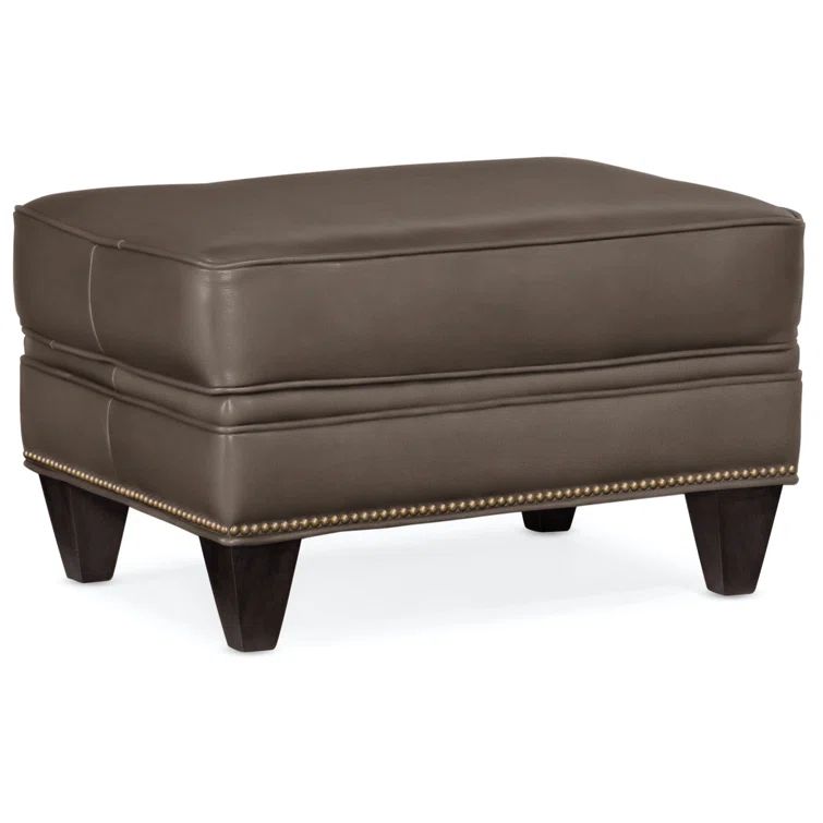 Aspen Lenado Brown Genuine Leather Ottoman with Plantation Legs