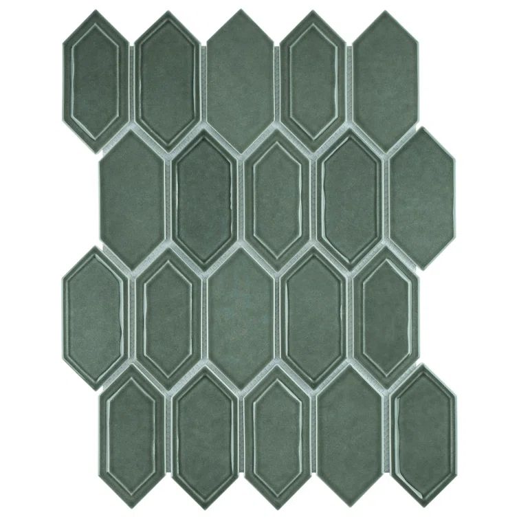 Bianca Green Glass and Stone Mosaic Wall Tile Sheet