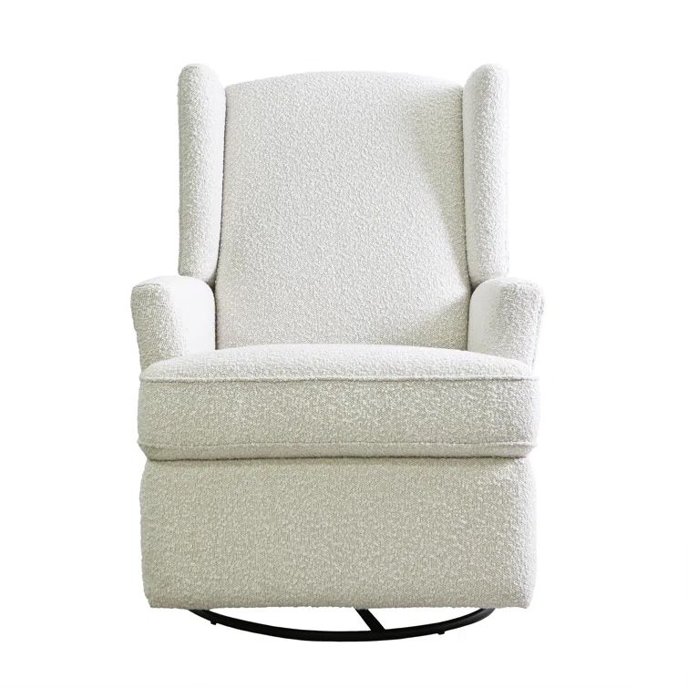 Cream Boucle Swivel Recliner Accent Chair with Metal Base