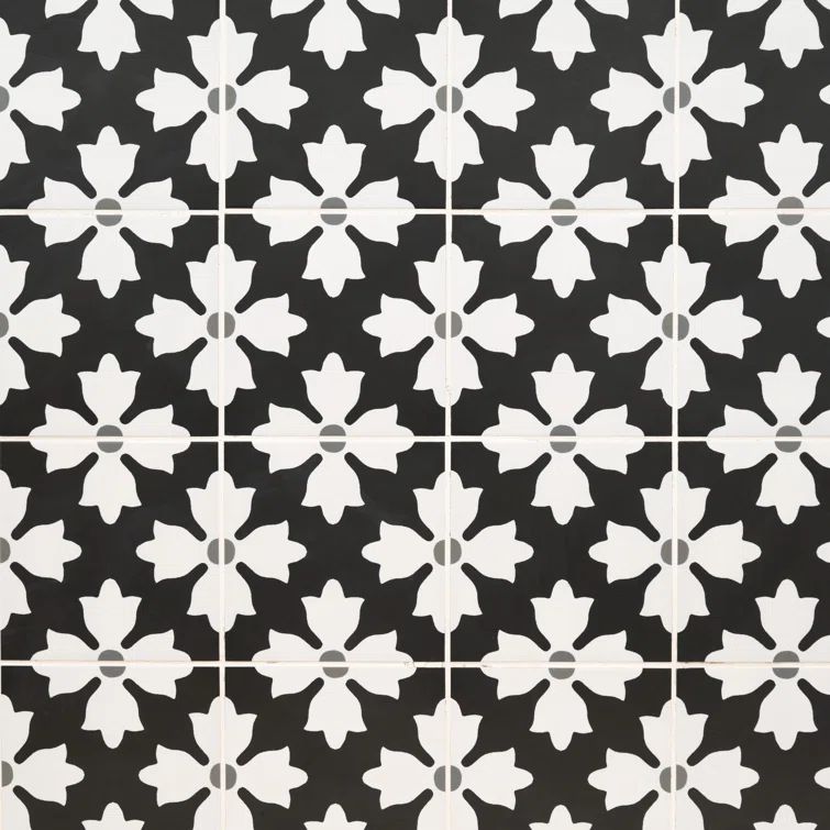 Kasbah 8" x 8" Black and White Matte Porcelain Tile