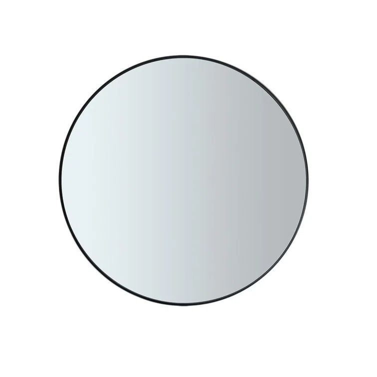 Modern Round Frameless Accent Mirror with Black Rim, 20"