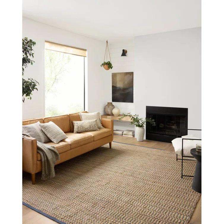 Handwoven Natural and Navy Geometric Cotton Area Rug 7'-6" x 9'-6"