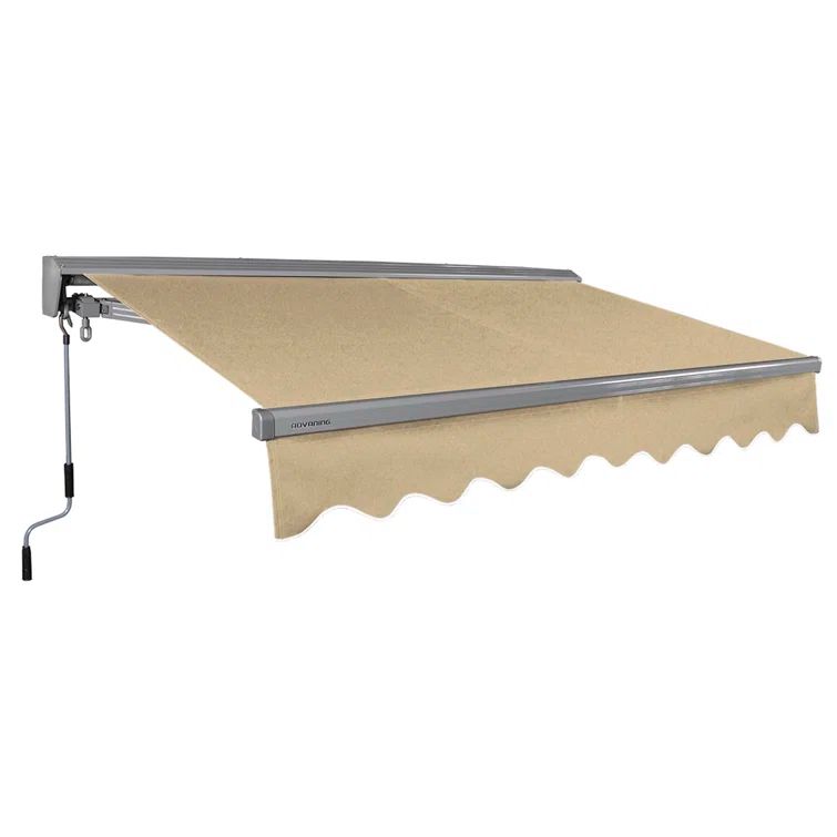 Light Taupe Acrylic Manual Retractable Patio Awning with Aluminum Frame