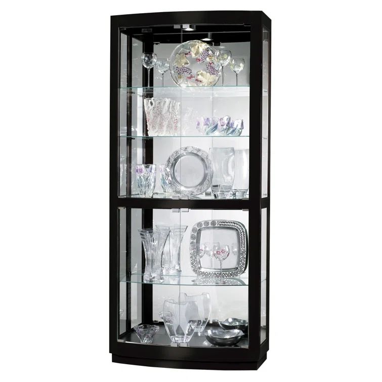 Black Glass Lighted Transitional Curio Cabinet