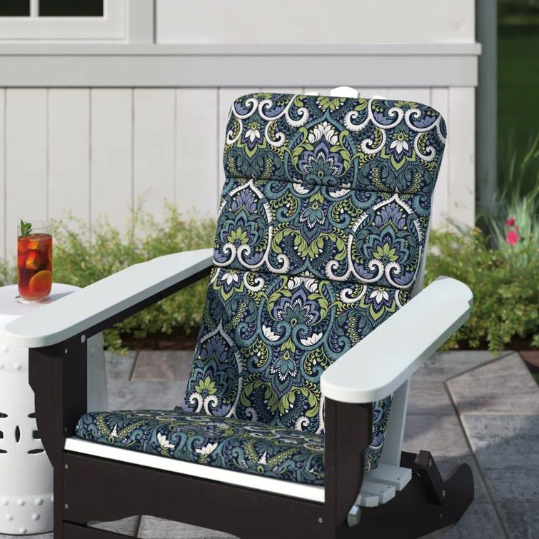 Sapphire Aurora Blue Damask Outdoor Adirondack Chair Cushion