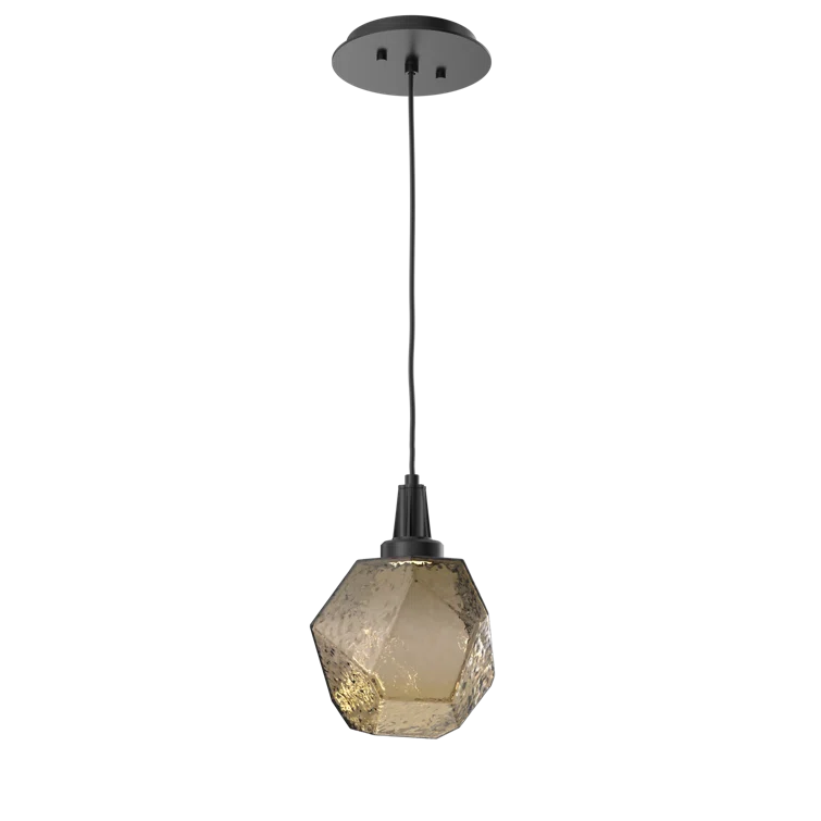 Gem 1-Light Matte Black LED Geometric Island Pendant with Bronze Shade