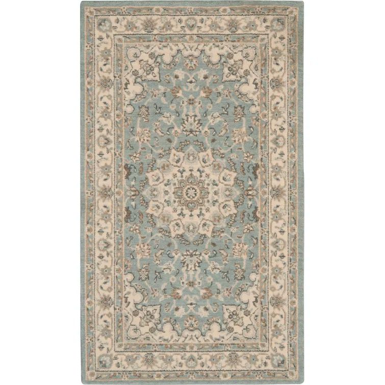Aqua Ivory Elegance 2'6" x 4'3" Hand-Knotted Wool Blend Area Rug