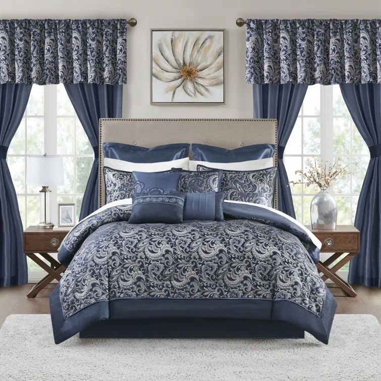 Navy Microfiber California King 24-Piece Bedding Set