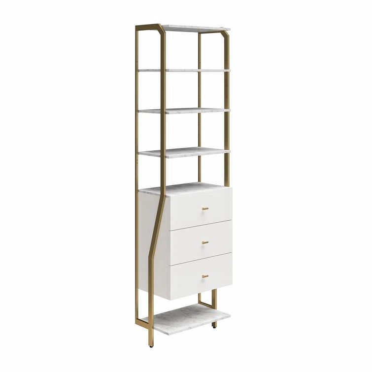 Gwyneth 55" White Marble Closet Organizer with 3 Drawers