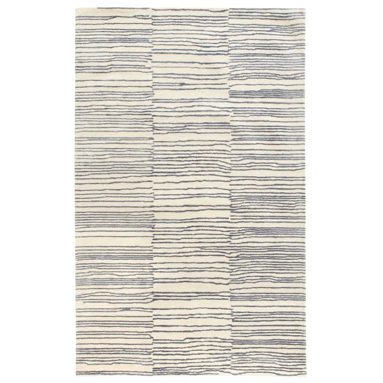 Pewter Blue Striped Hand Tufted Wool Area Rug 8' x 10'