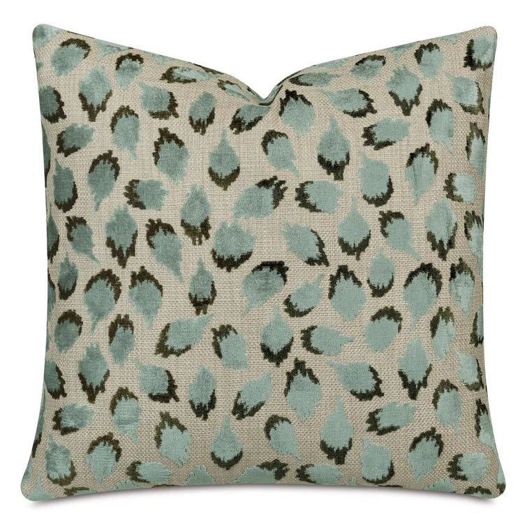 Spa Blue and Beige Velvet Square Pillow with Knife Edge