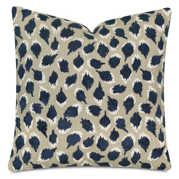 Navy and Beige Velvet Square Pillow with Polyester Fill