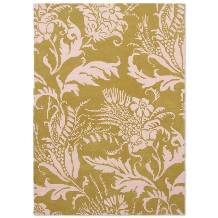 Handmade Yellow and Ivory Floral Wool Area Rug, 8'2" x 11'6"