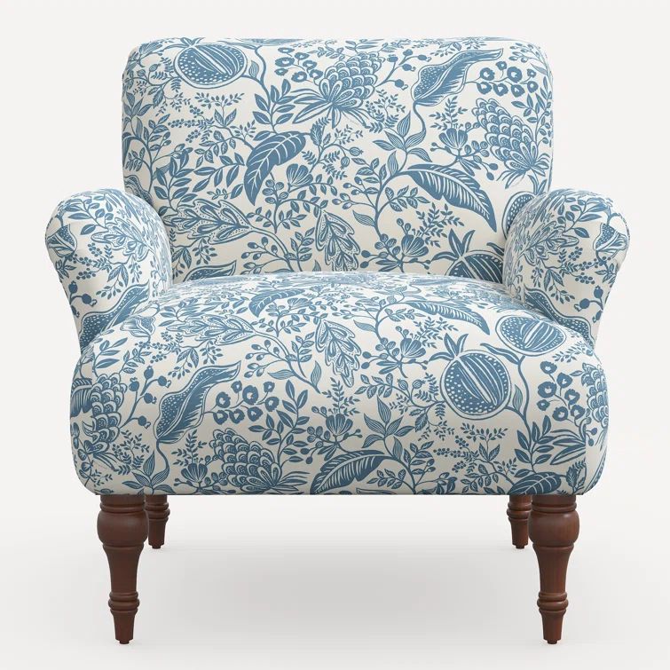 Blue Pomegranate Linen Blend Armchair with Flared Arms