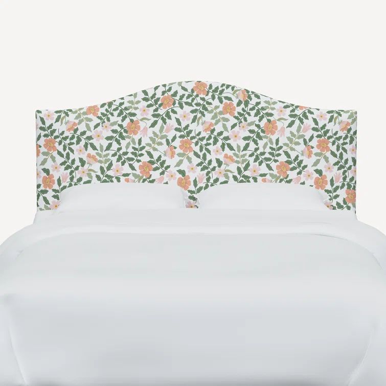 Queen Green Floral Upholstered Panel Headboard