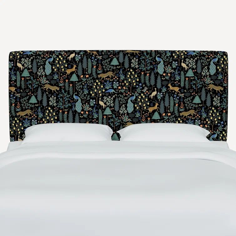 Full Black Linen Blend Upholstered Panel Headboard
