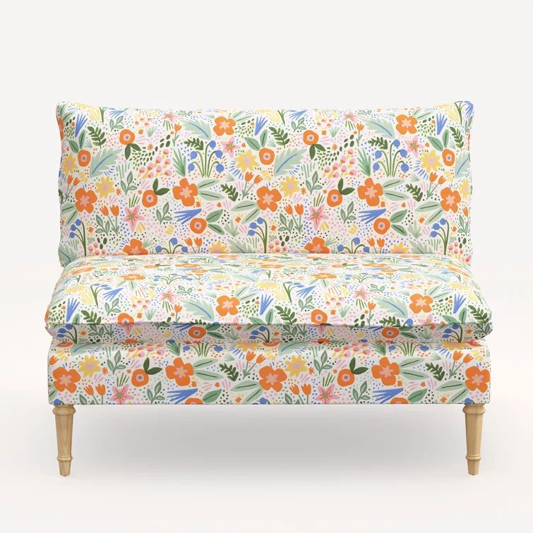 Mérida Floral Linen Blend Armless Settee with Pine Legs