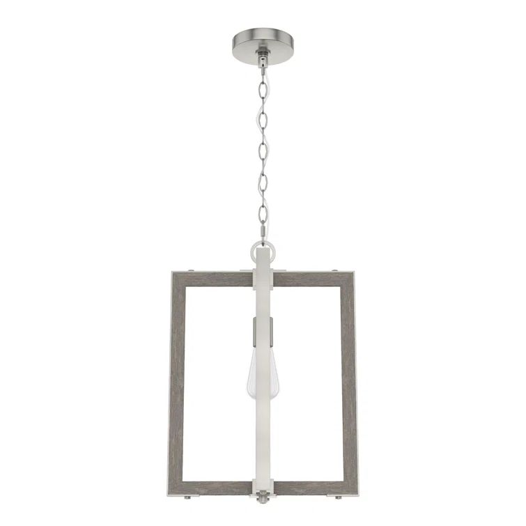 Woodburn Brushed Nickel and Grey Wood Geometric Pendant Light
