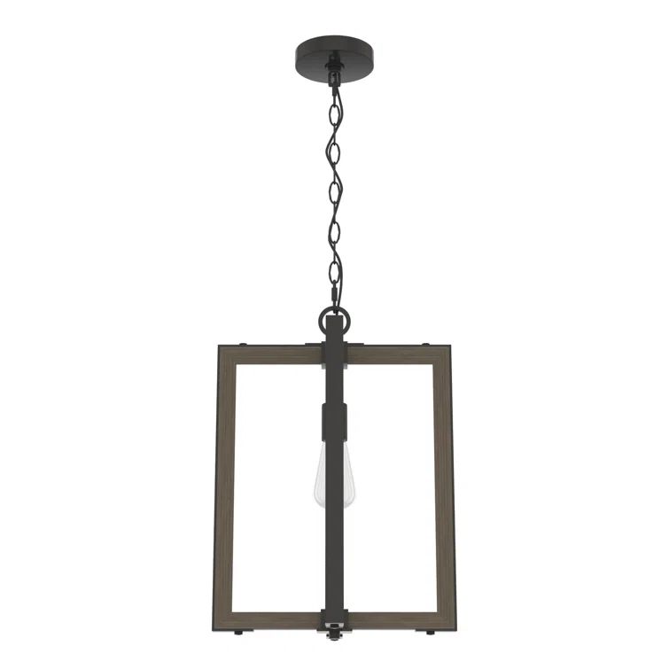 Noble Bronze and Oak 14" Geometric Pendant Light