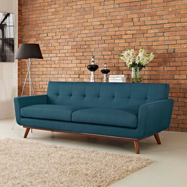 Azure Tufted Fabric Sofa with Removable Cushions