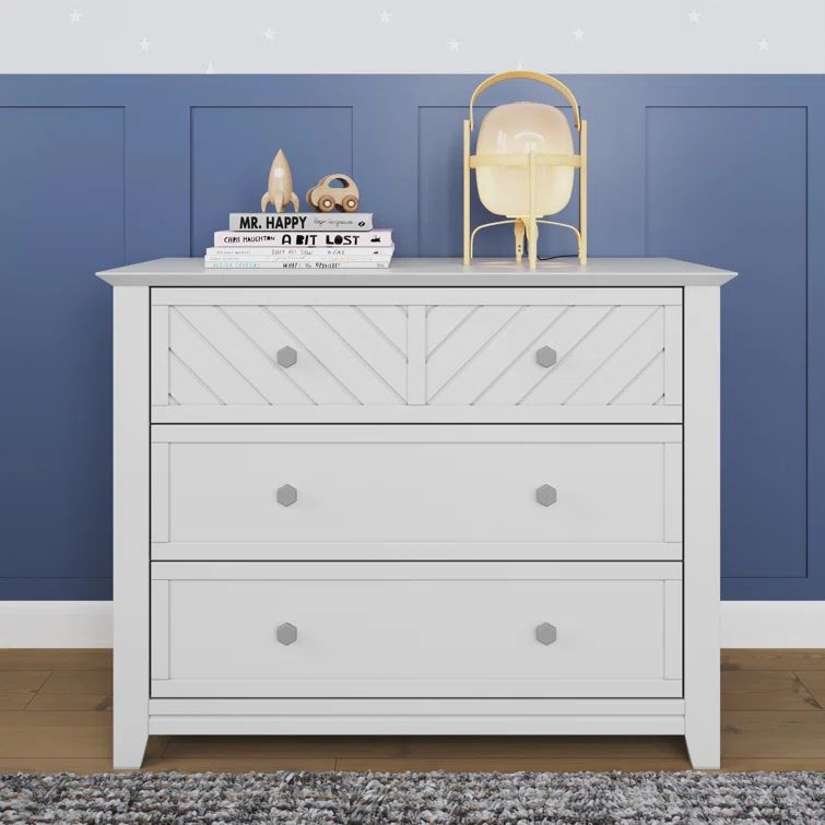 Matte White Chevron Pattern 3-Drawer Nursery Dresser