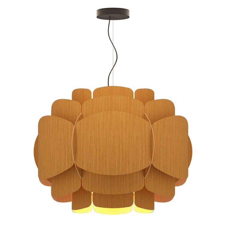Petribi Reconstructed Wood Veneer Pendant Light with Black Canopy