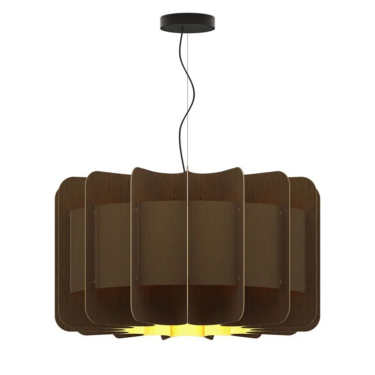 Ebony Wood Drum Pendant Light with Glass Shade