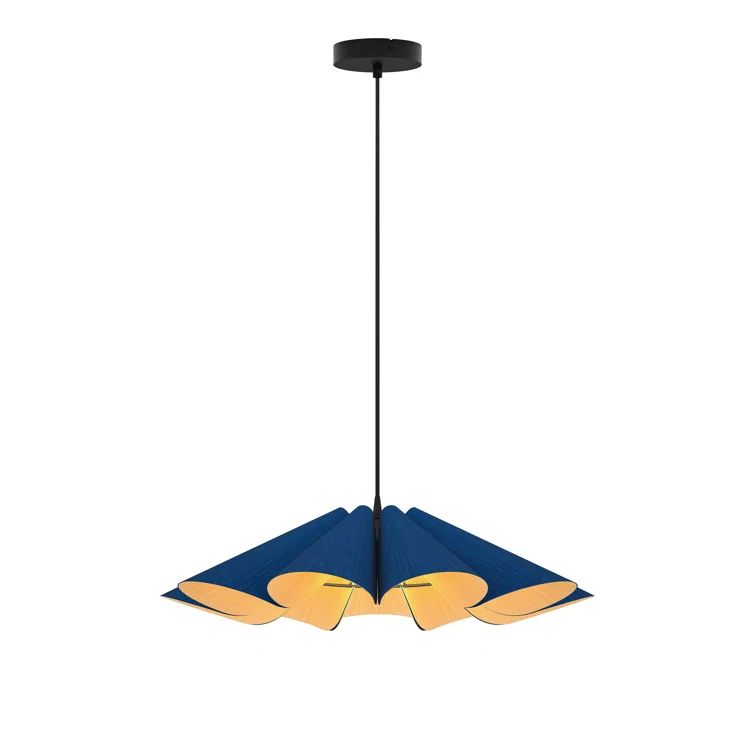 Blue Recycled Wood Veneer Single Pendant Light with Black Cord
