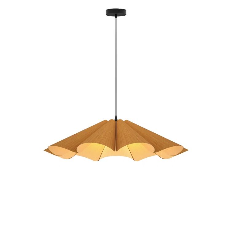 Petribi Recycled Wood Veneer 24" Wide Black Pendant Light