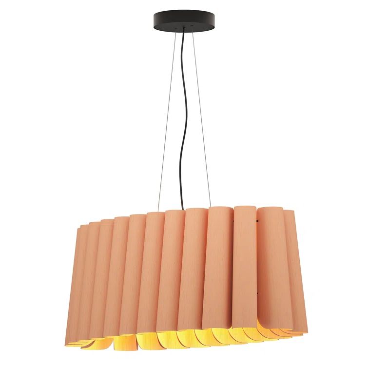 Rose Recycled Wood Veneer Oval Pendant Light with Black Cord