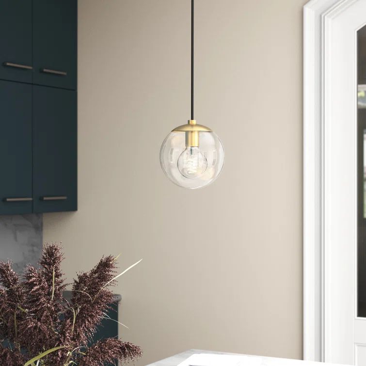 Aged Brass Clear Glass Globe Pendant Light
