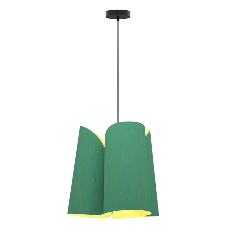 Light Petrol Reconstructed Wood Veneer Pendant Light with Black Canopy