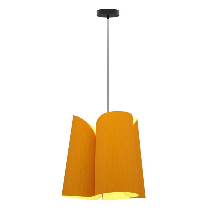 Ocher Reconstructed Wood Veneer Pendant Light with Black Canopy