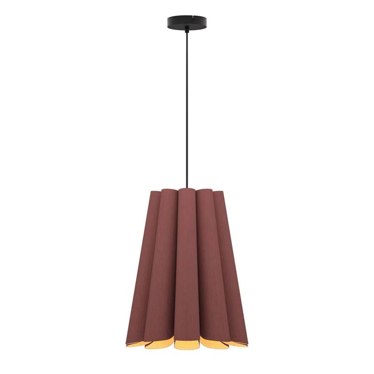 Violet Reconstructed Wood Veneer Pendant Light with Black Canopy