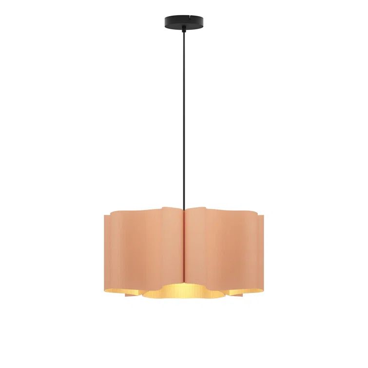Rose Glass Drum Pendant Light with Black Finish