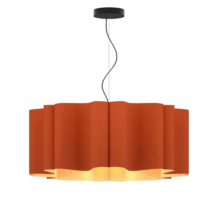 Terracotta Reconstructed Wood Veneer Drum Pendant Light