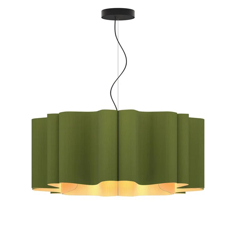 Green Reconstructed Wood Veneer Drum Pendant Light