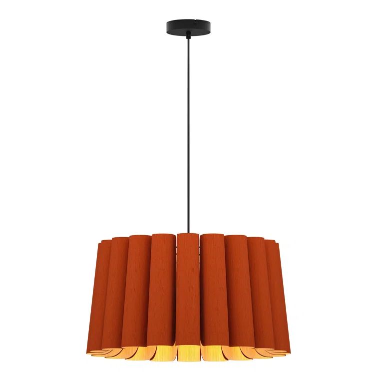 Terracotta Recycled Wood Veneer Drum Pendant Light