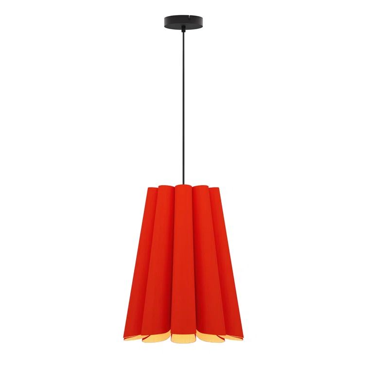 Red Reconstructed Wood Veneer Single Pendant Light with Glass Shade