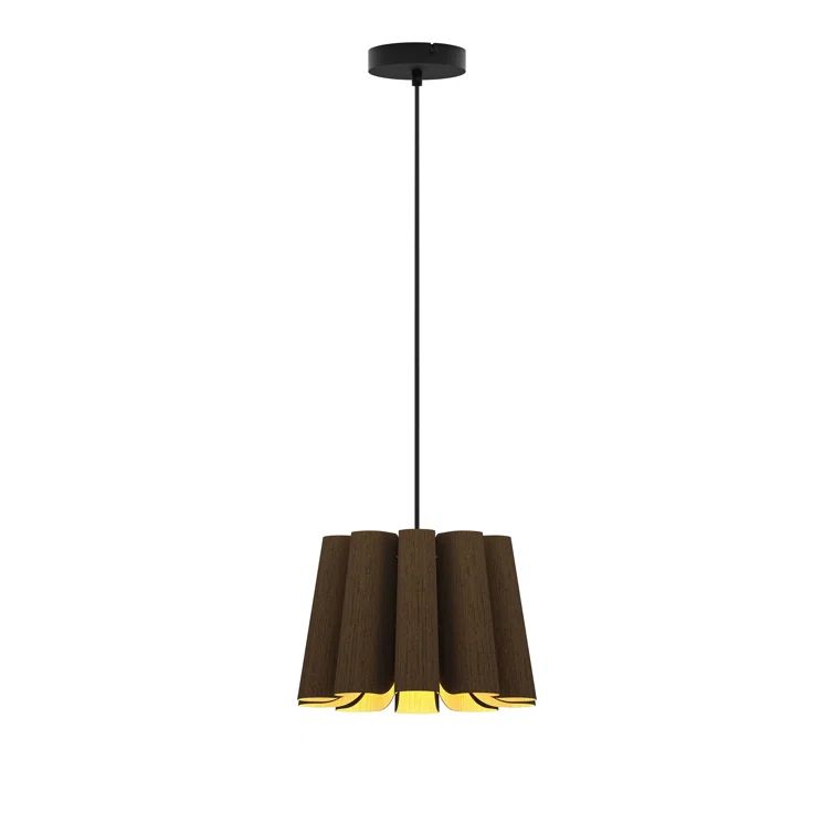 Ebony Recycled Wood Veneer Drum Pendant Light with Black Cord