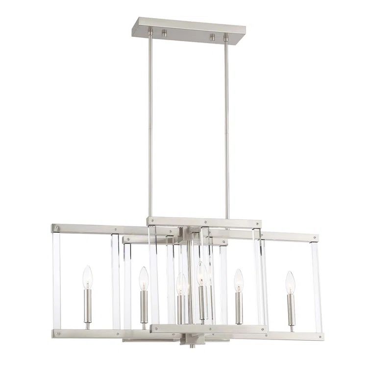 Regent Polished Nickel 34" Linear Crystal Cage Chandelier