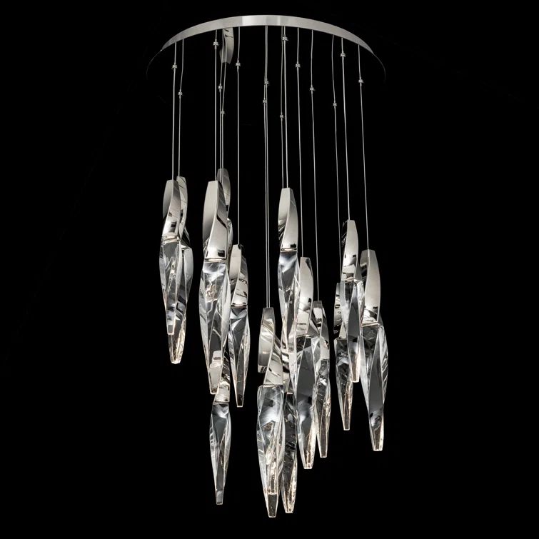 Kindjal Polished Nickel 15-Light LED Crystal Pendant