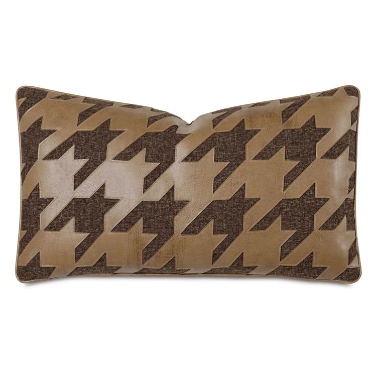 Cocoa Houndstooth Faux Leather Lumbar Pillow