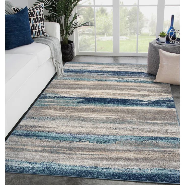 Blue and Gray Abstract Easy Care Area Rug