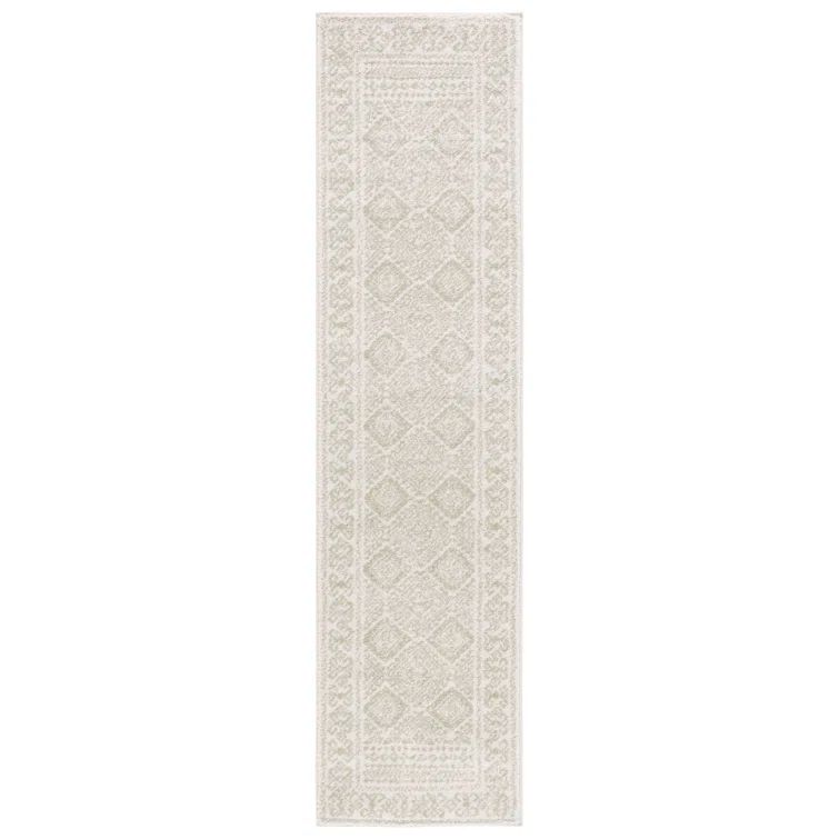 Ivory and Turquoise Synthetic Oriental Runner Rug