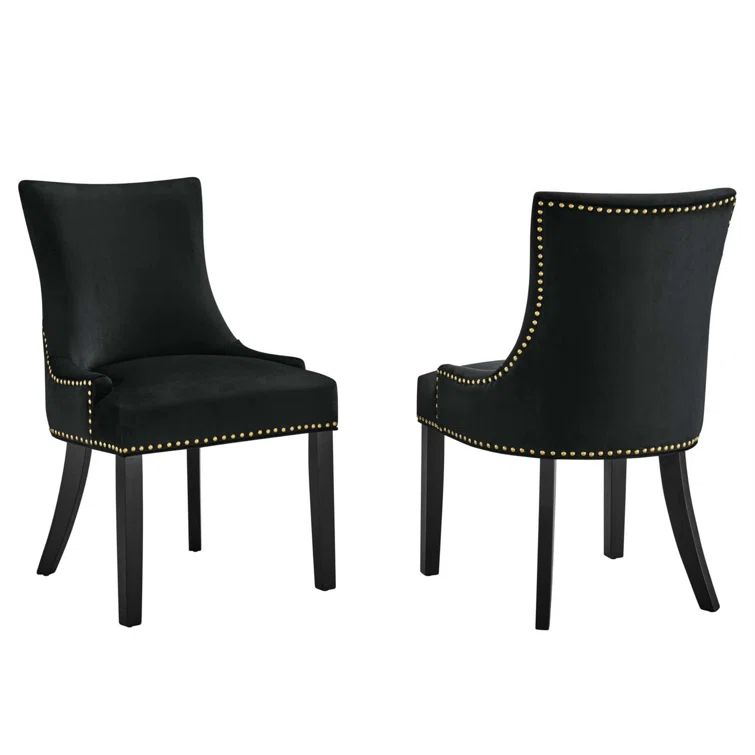 Marquis Hourglass Black Velvet Upholstered Side Chair with Wood Legs