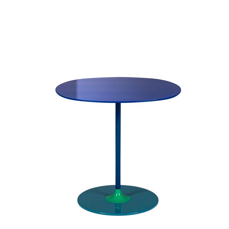 Blue Round Metal and Glass Side Table