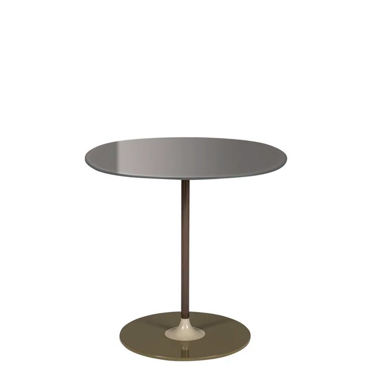Gray Round Metal and Glass Side Table